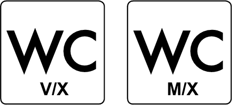 Afbeelding van twee logo's: wc m/x en wc v/x